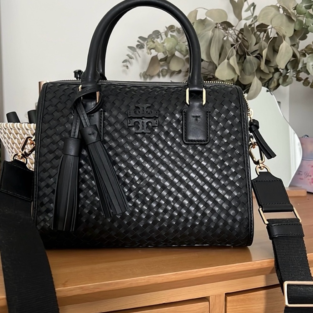 Tory Burch Black Woven Leather Handbag
